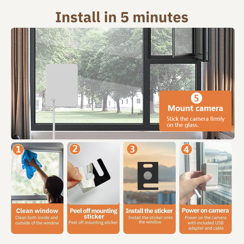 🎉 Second Piece OFF 30%🦜 Install on the window | AI Full-Color Night Vision, 24/7 Recording, Remote Viewing