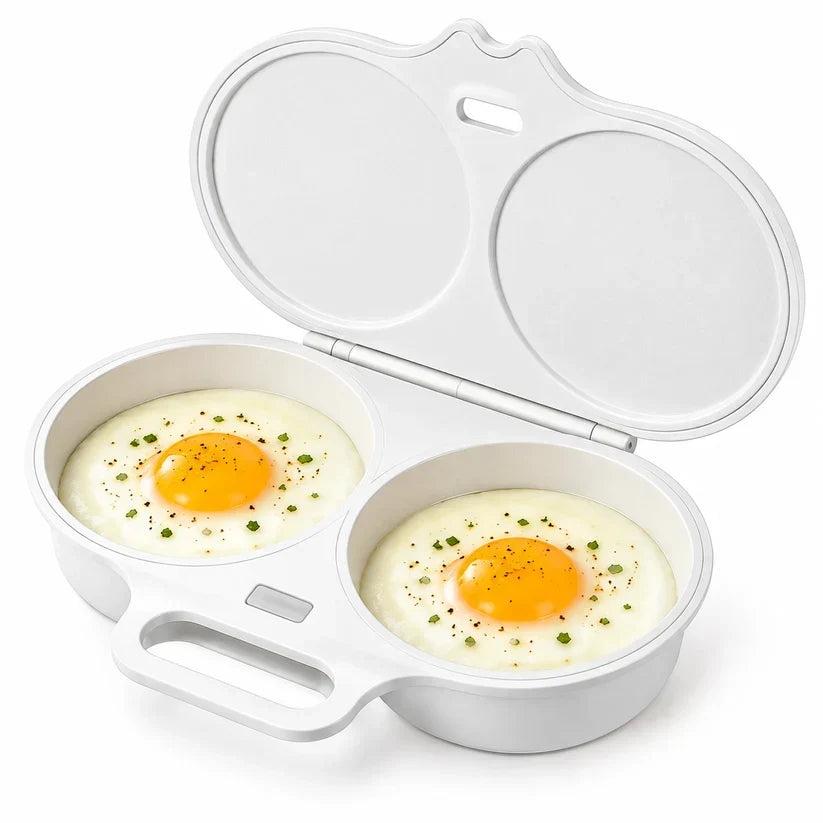 🥚 Perfect Poached Eggs in 2 Mins – No Oil, No Explosion. Microwave Egg Cooker with Splash-Proof Lid.