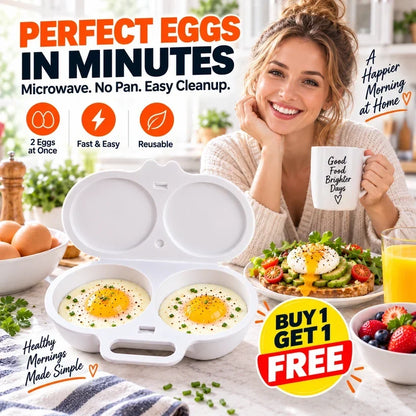 🥚 Perfect Poached Eggs in 2 Mins – No Oil, No Explosion. Microwave Egg Cooker with Splash-Proof Lid.