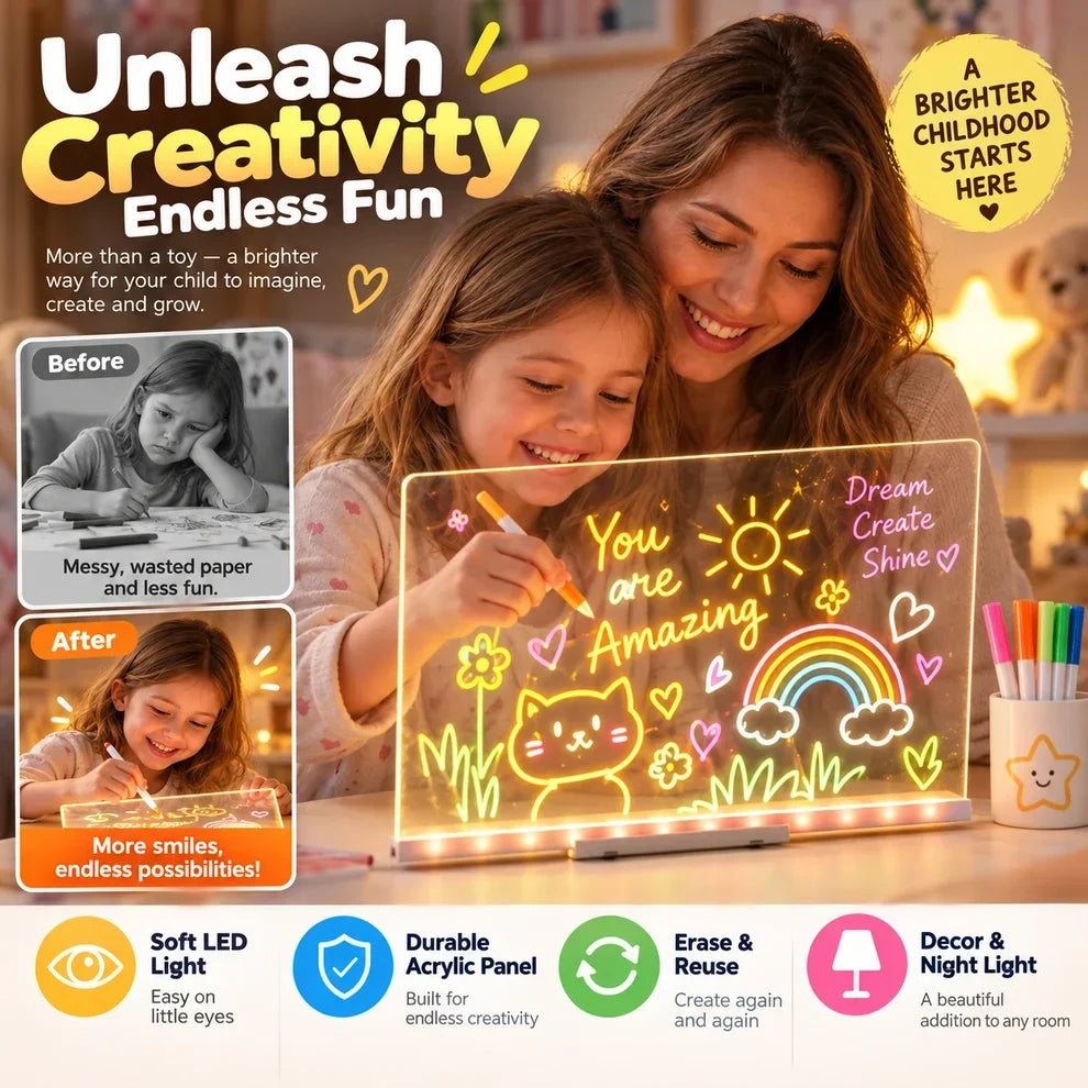 🎨LED Glow Drawing Board ✨ Unleash Your Child’s Imagination | Erasable & Reusable, Perfect Christmas Gift