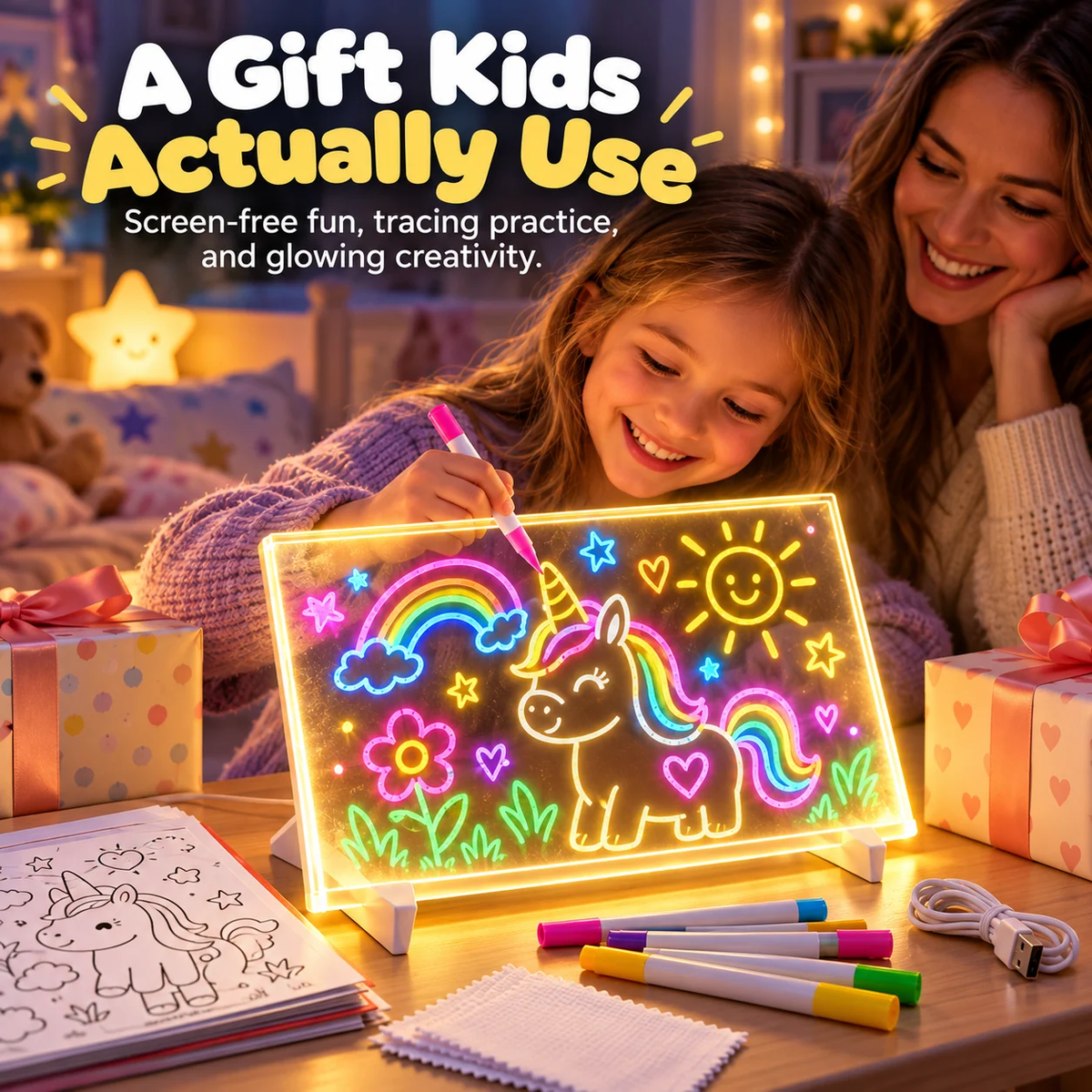 🎨LED Glow Drawing Board ✨ Unleash Your Child’s Imagination | Erasable & Reusable, Perfect Christmas Gift